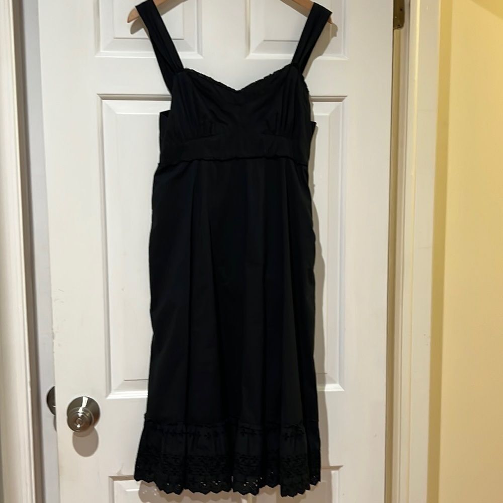 Calvin Klein Black Cotton Sundress with Eyelet Ruffle Trim